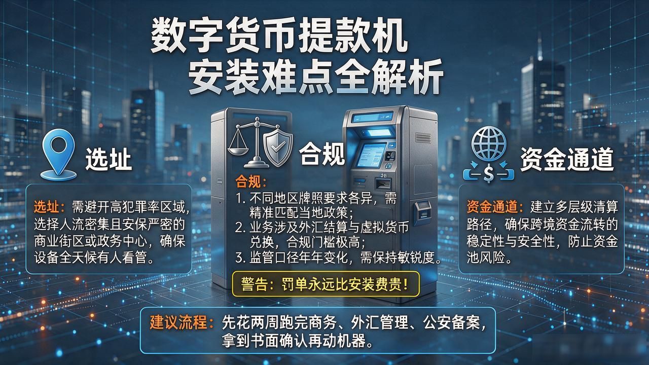 数字货币提款机安装到底难在哪？选址、合规、资金通道一次讲明白
